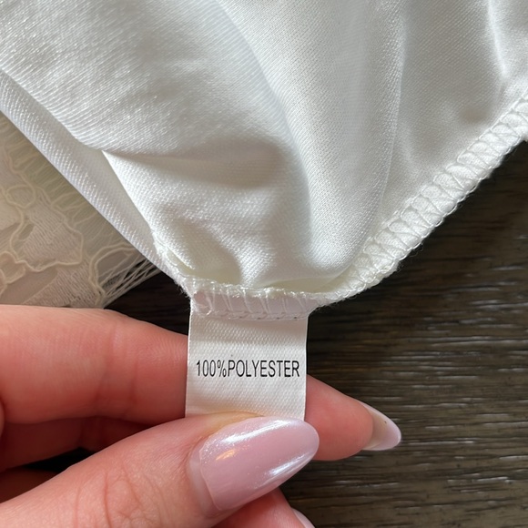 NWT feminine bridal graduation White lace overlay short sleeve mini dress sz L - Picture 11 of 11